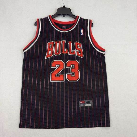 Michael Jordan Chicago Bulls Jersey #23 Black Pinstripe Nike Team Size Medium 48 - Picture 7 of 13